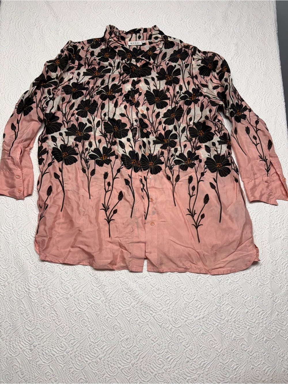 Embroidered Floral Button-Down Shirt - Pink
